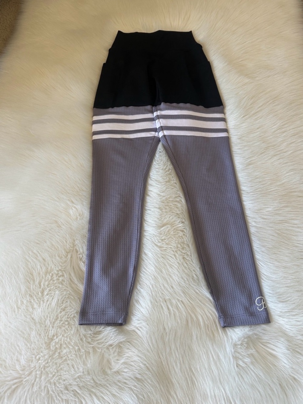 Bombshell Sportswear Black, Gray and White Thigh High Athletic Leggings
